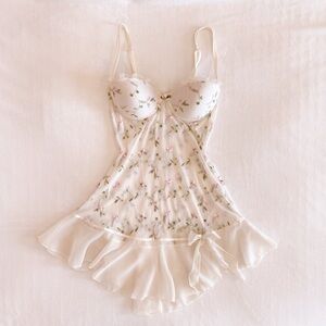 vintage cream&pink floral lace fairy babydoll slip dress
